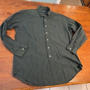 Ralph Lauren Dark Green Plaid Button Down Shirt size medium Blake 100% cotton
